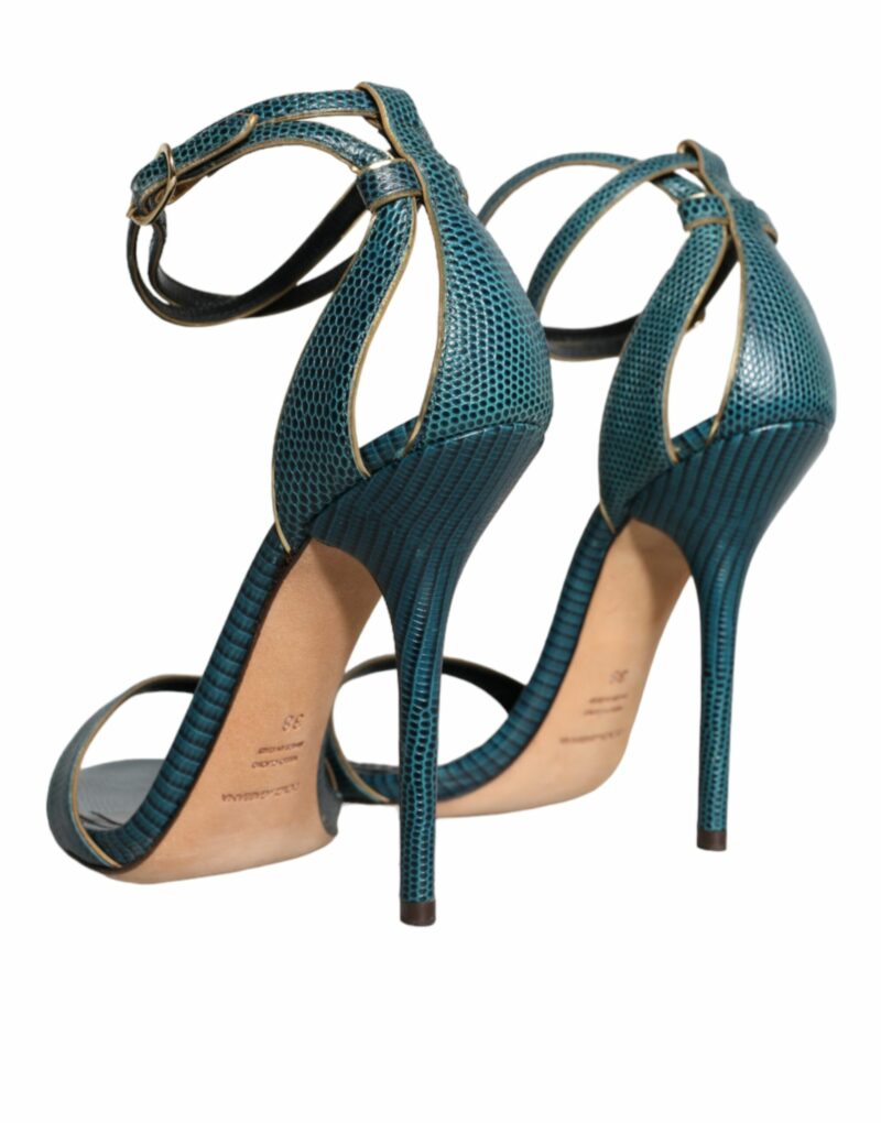 Dolce & Gabbana Dark Green Calf Leather Heels Sandals Shoes - Image 4