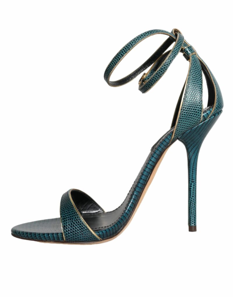 Dolce & Gabbana Dark Green Calf Leather Heels Sandals Shoes - Image 5