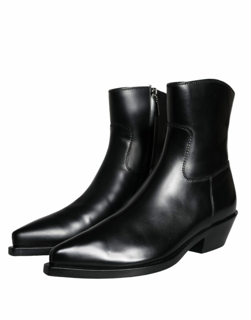 Dolce & Gabbana Black Leather Ankle Boots Booties Shoes - Image 3