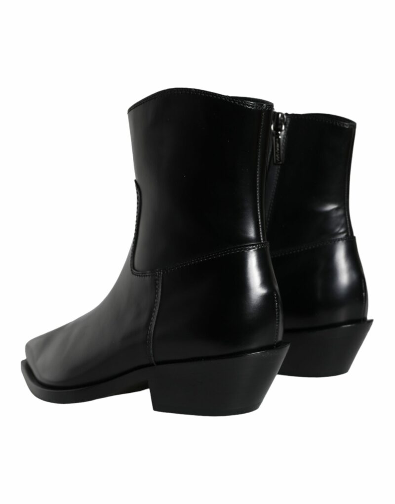 Dolce & Gabbana Black Leather Ankle Boots Booties Shoes - Image 4