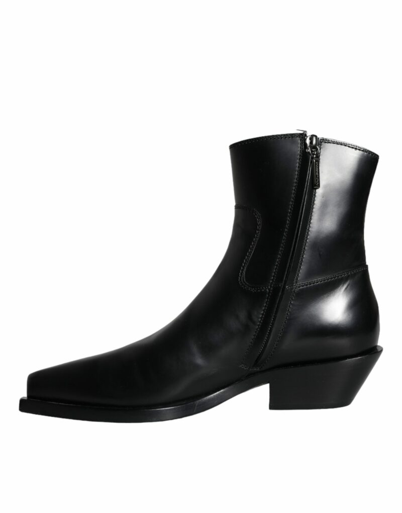 Dolce & Gabbana Black Leather Ankle Boots Booties Shoes - Image 5