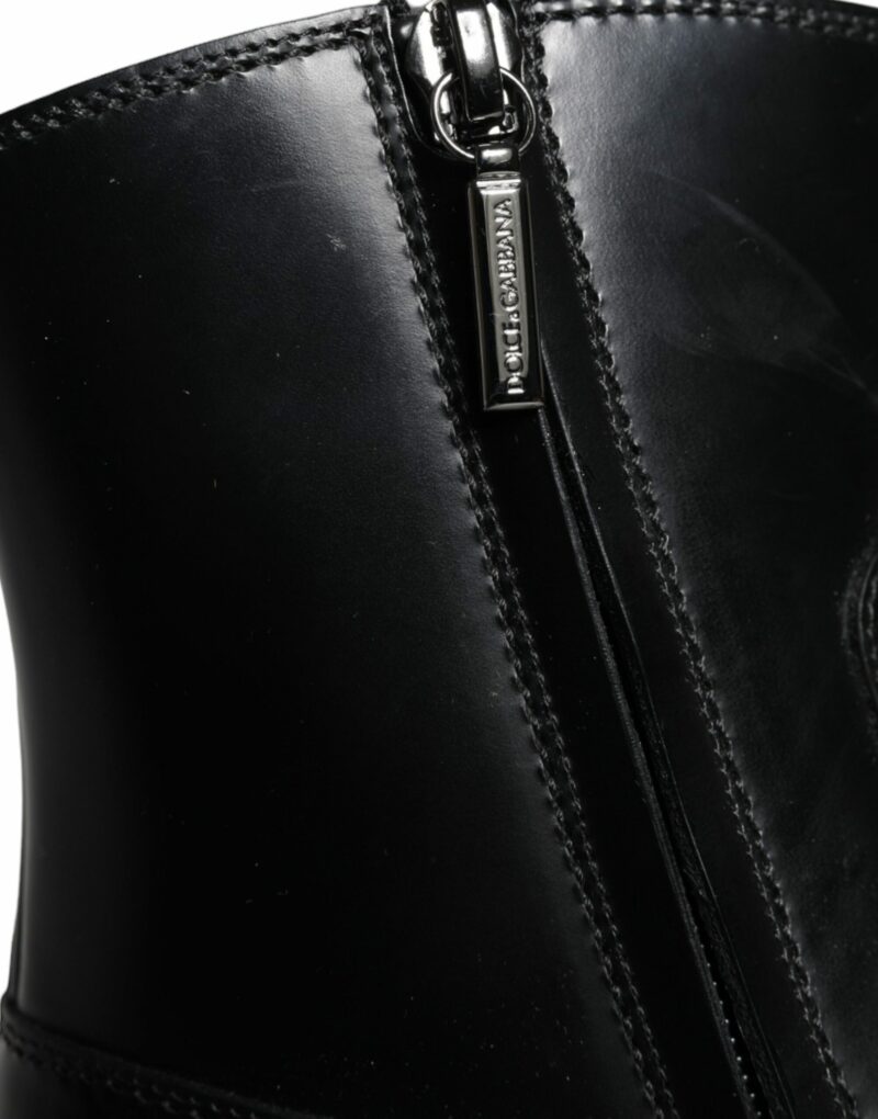 Dolce & Gabbana Black Leather Ankle Boots Booties Shoes - Image 6