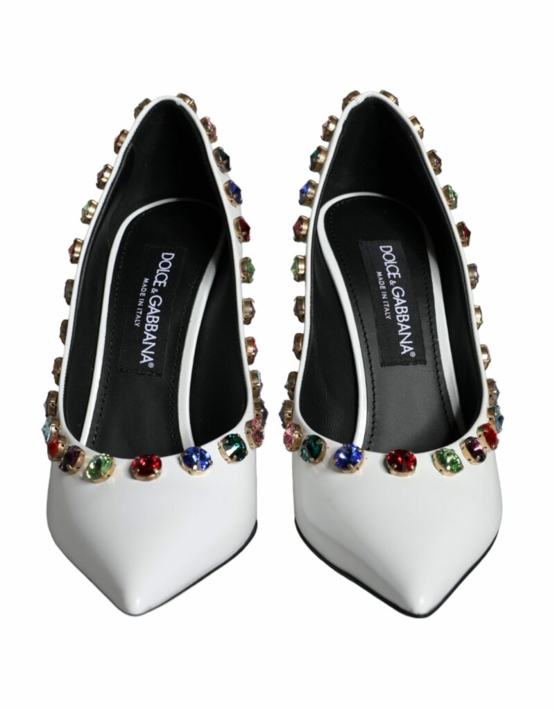 Dolce & Gabbana White Crystal Leather High Heels Pumps Shoes - Image 2