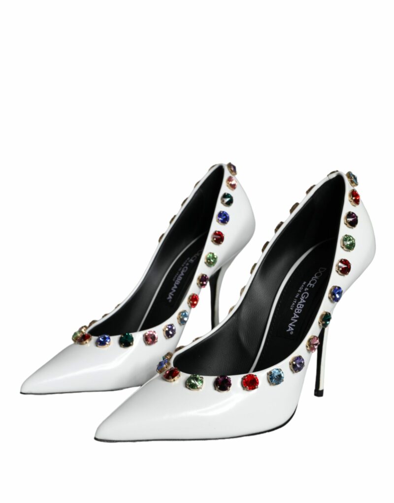 Dolce & Gabbana White Crystal Leather High Heels Pumps Shoes - Image 3