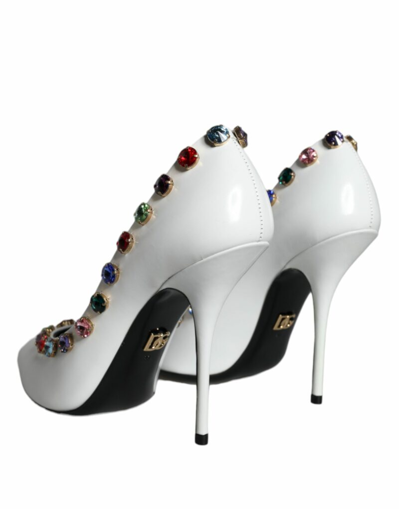 Dolce & Gabbana White Crystal Leather High Heels Pumps Shoes - Image 4