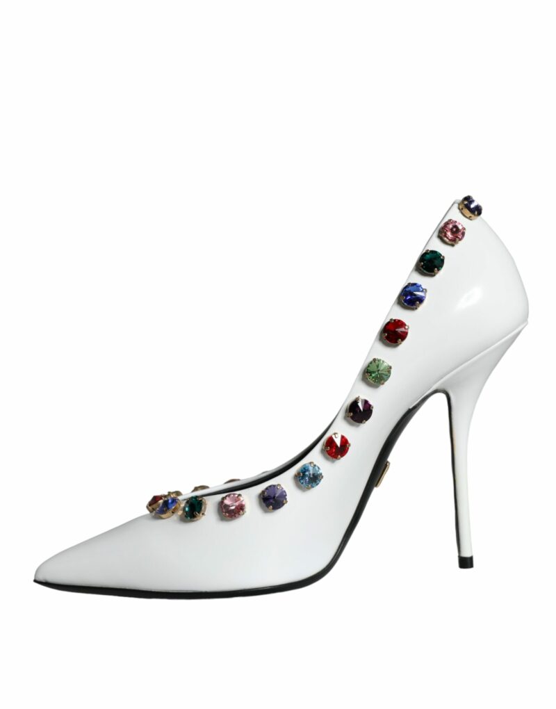 Dolce & Gabbana White Crystal Leather High Heels Pumps Shoes - Image 5