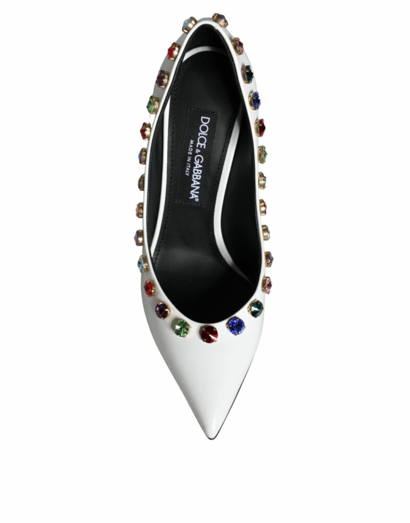 Dolce & Gabbana White Crystal Leather High Heels Pumps Shoes - Image 8