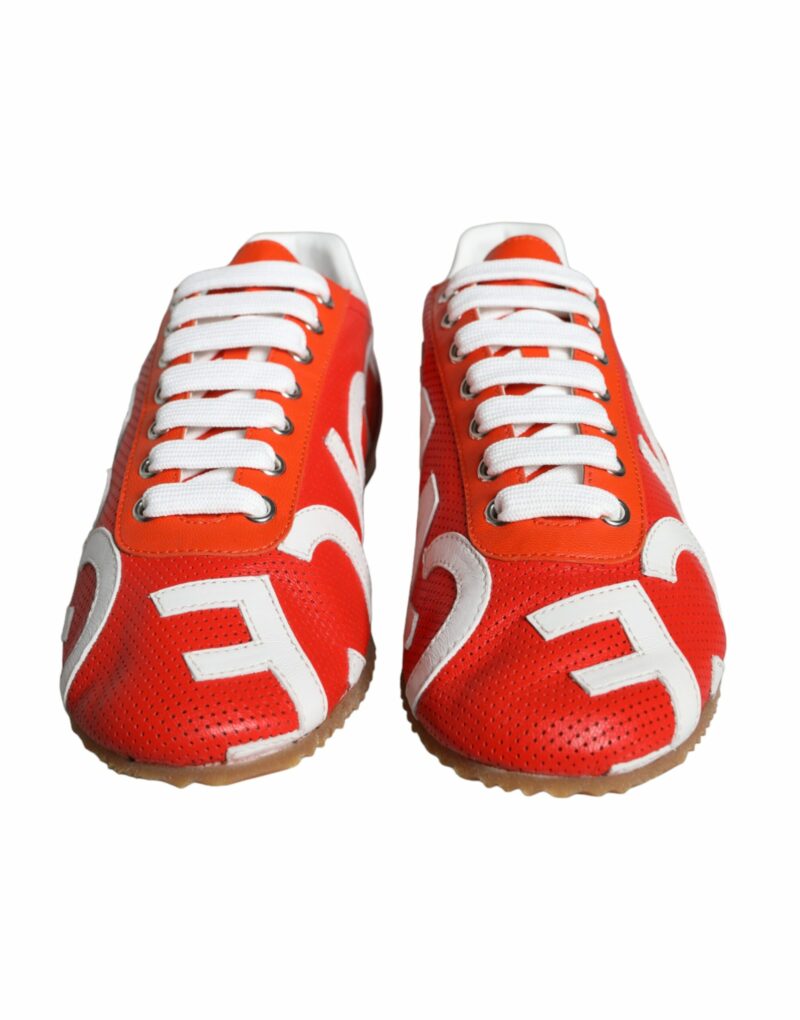 Dolce & Gabbana Red White Leather Logo Casual Sneakers Shoes - Image 2