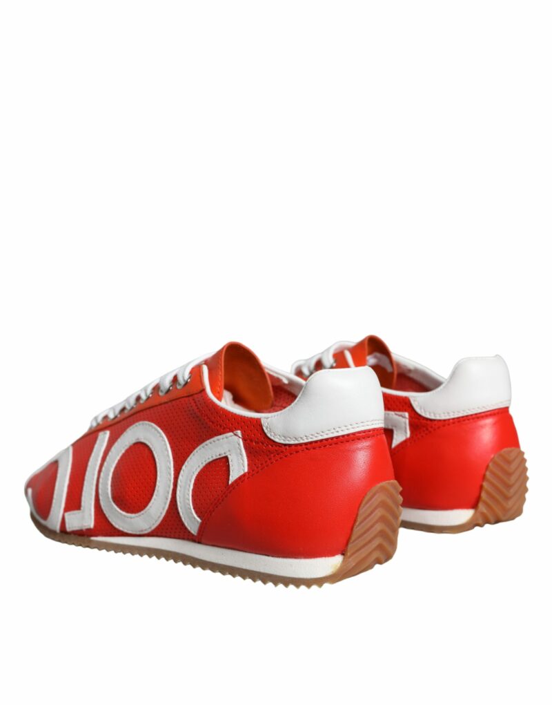 Dolce & Gabbana Red White Leather Logo Casual Sneakers Shoes - Image 4