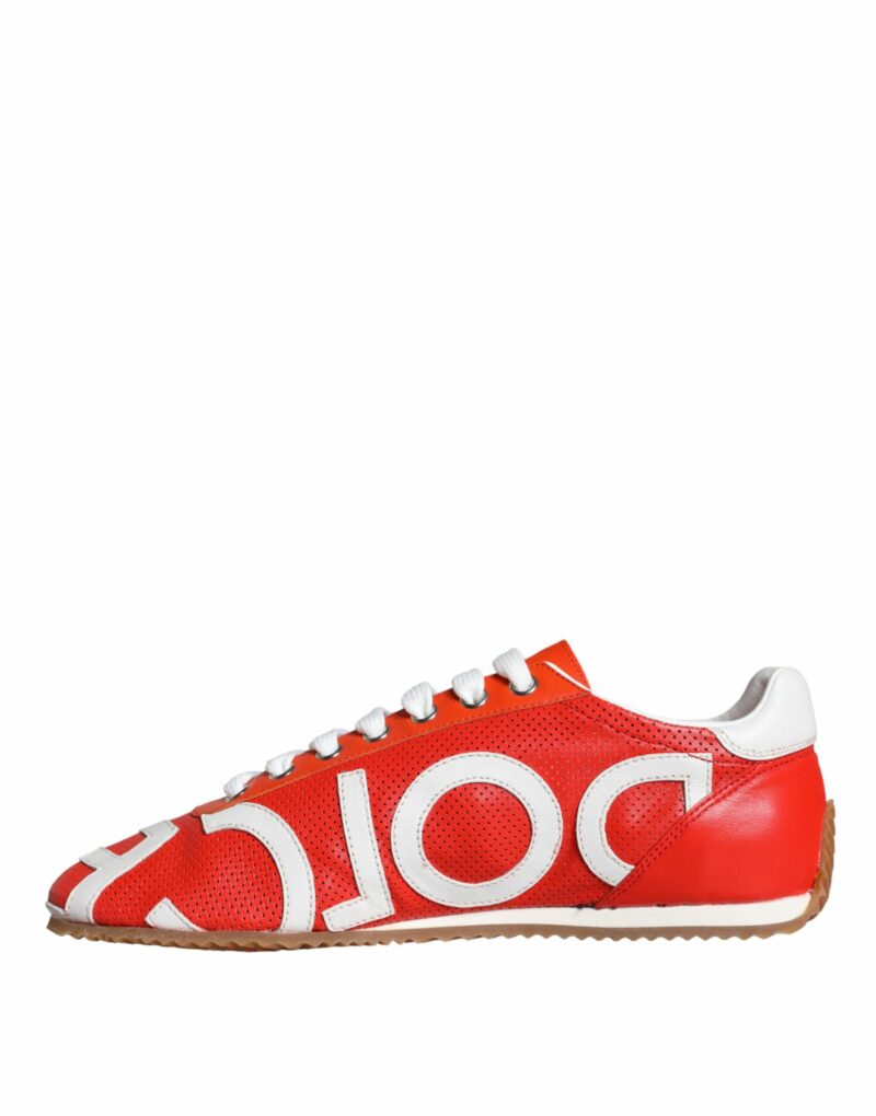 Dolce & Gabbana Red White Leather Logo Casual Sneakers Shoes - Image 5