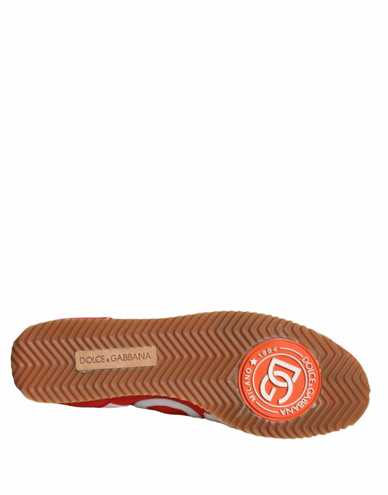 Dolce & Gabbana Red White Leather Logo Casual Sneakers Shoes - Image 6