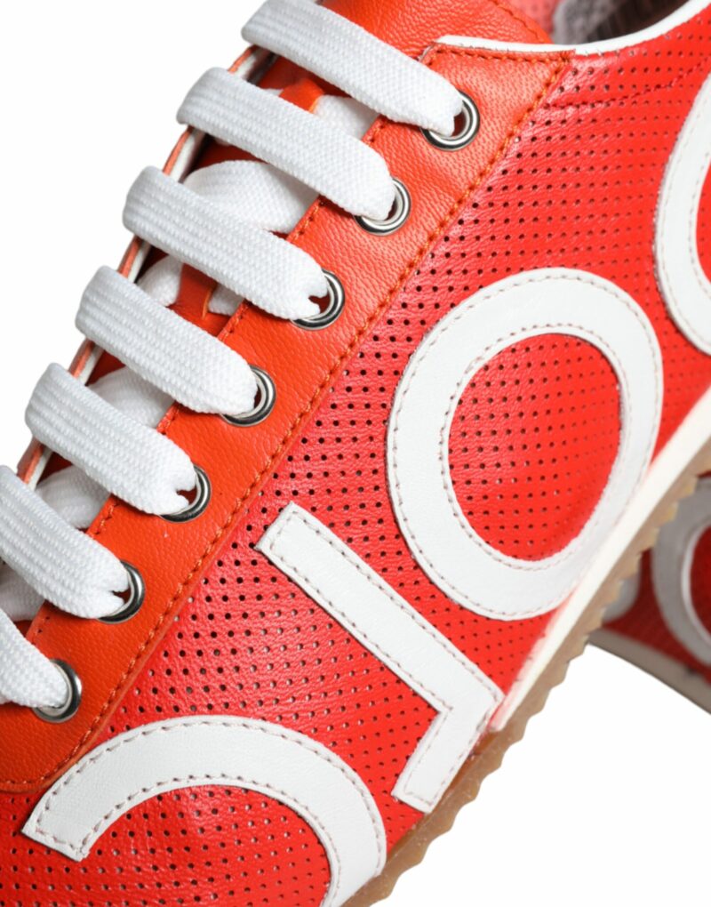 Dolce & Gabbana Red White Leather Logo Casual Sneakers Shoes - Image 8