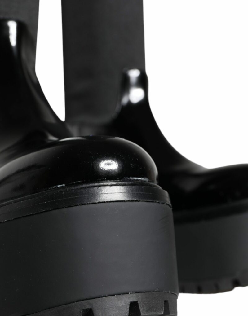 Dolce & Gabbana Black Leather Jersey Knee High Boots Shoes - Image 7