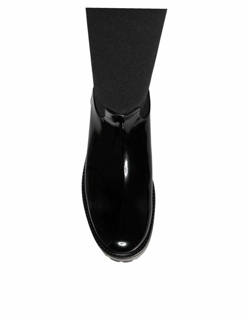 Dolce & Gabbana Black Leather Jersey Knee High Boots Shoes - Image 8