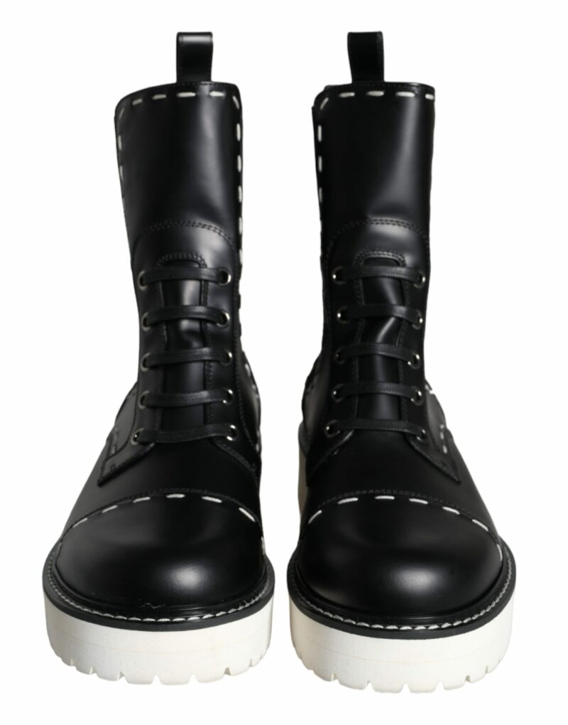 Dolce & Gabbana Black Leather Combat Mid Calf Boots Shoes - Image 2