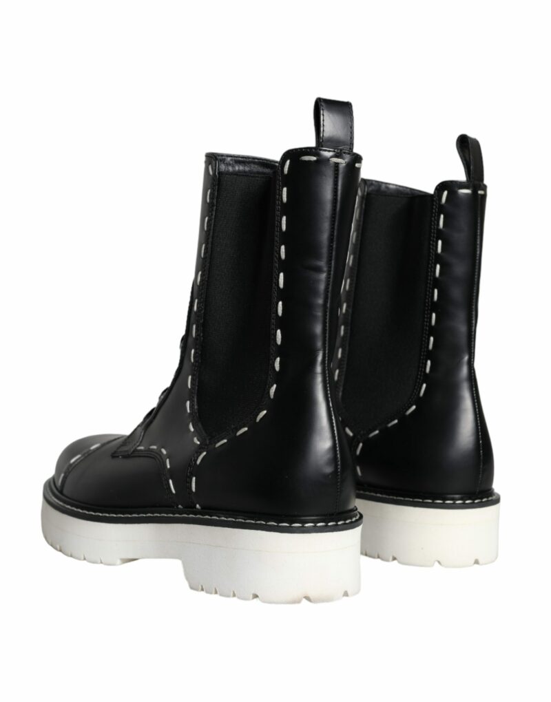 Dolce & Gabbana Black Leather Combat Mid Calf Boots Shoes - Image 4