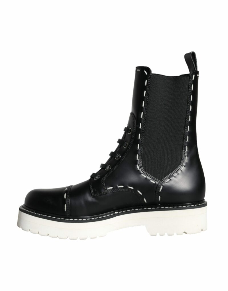 Dolce & Gabbana Black Leather Combat Mid Calf Boots Shoes - Image 5