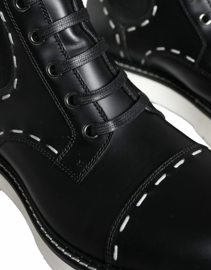 Dolce & Gabbana Black Leather Combat Mid Calf Boots Shoes - Image 7