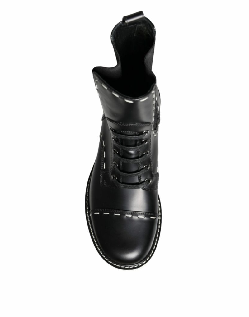 Dolce & Gabbana Black Leather Combat Mid Calf Boots Shoes - Image 8