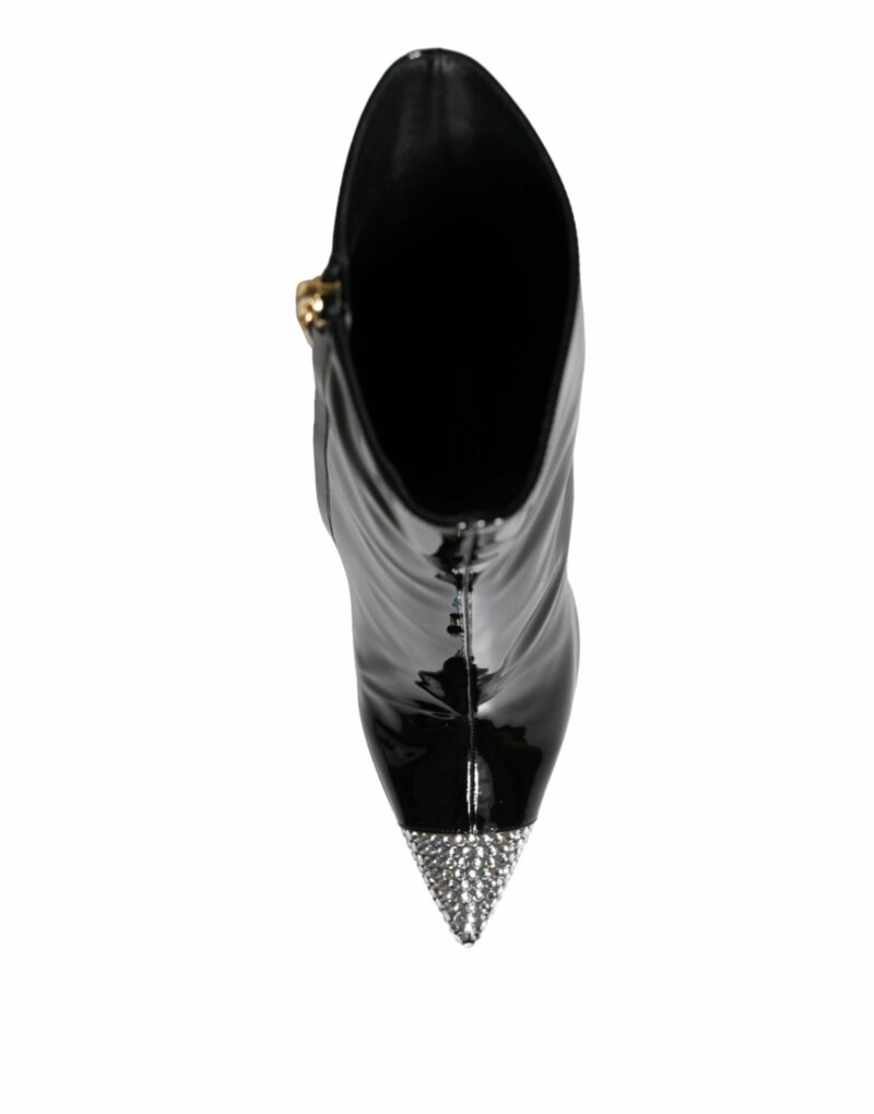 Dolce & Gabbana Black Patent Leather Crystal Heel Boots Shoes - Image 8