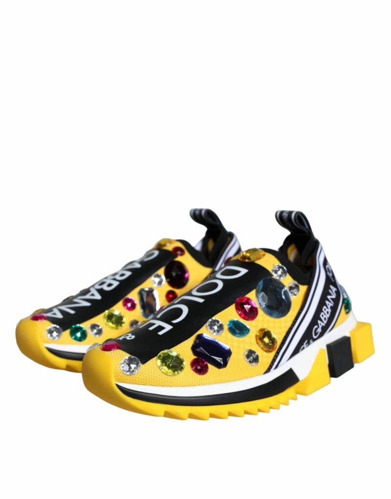 Dolce & Gabbana Yellow Sorrento Crystals Sneakers Womens Shoes - Image 3