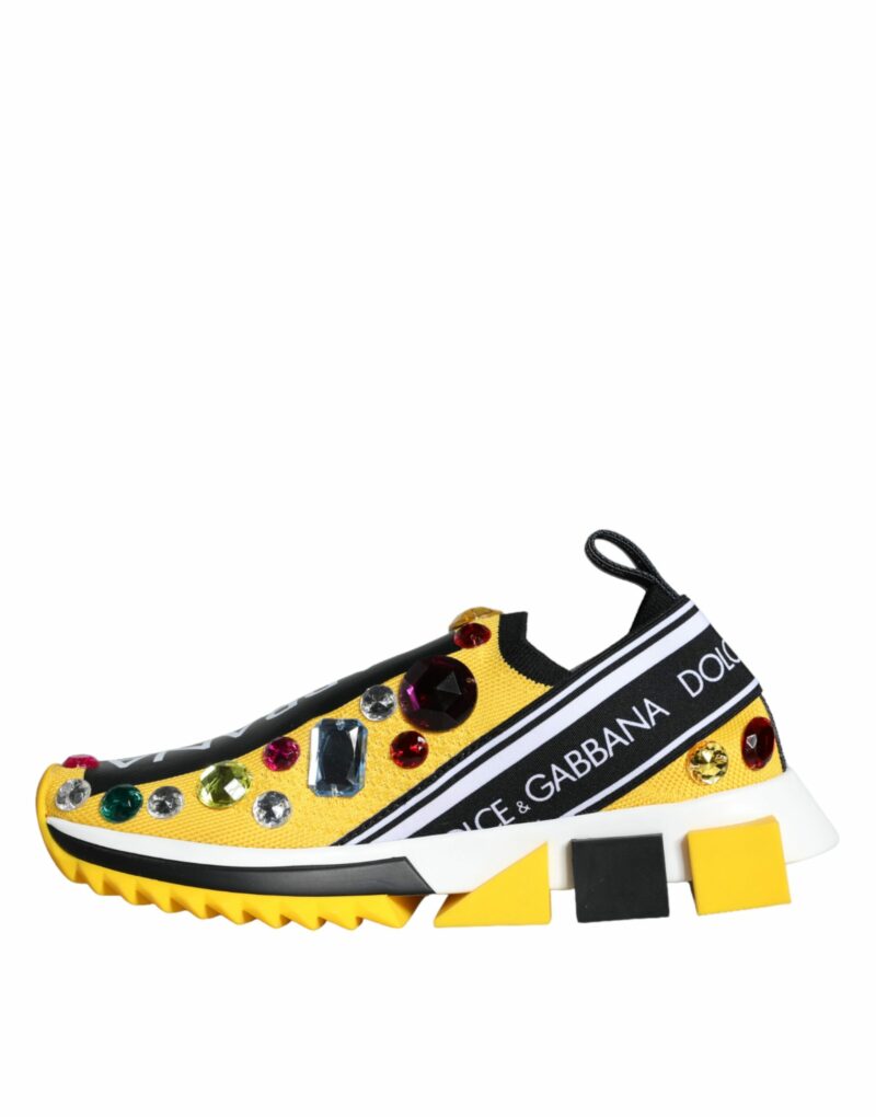 Dolce & Gabbana Yellow Sorrento Crystals Sneakers Womens Shoes - Image 4