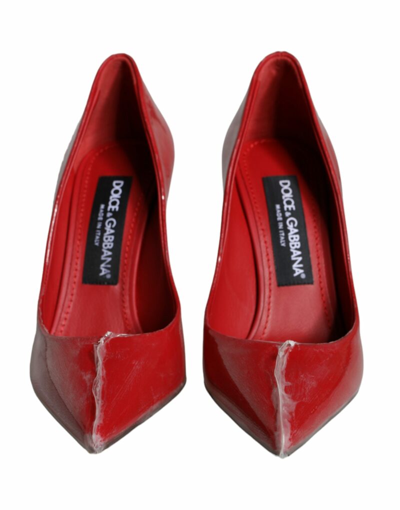Dolce & Gabbana Red Patent Leather Faux Pearl Heels Pumps Shoes - Image 2