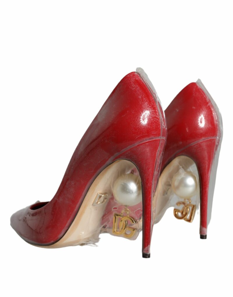 Dolce & Gabbana Red Patent Leather Faux Pearl Heels Pumps Shoes - Image 5