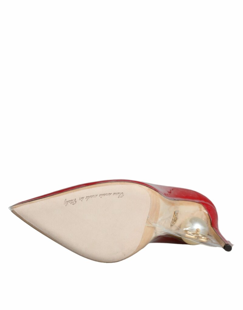 Dolce & Gabbana Red Patent Leather Faux Pearl Heels Pumps Shoes - Image 6