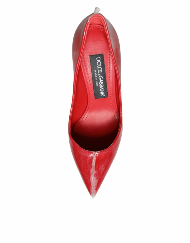 Dolce & Gabbana Red Patent Leather Faux Pearl Heels Pumps Shoes - Image 8