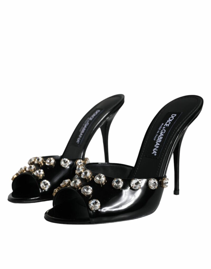 Dolce & Gabbana Black Crystal Heels Keira Sandals Shoes - Image 3