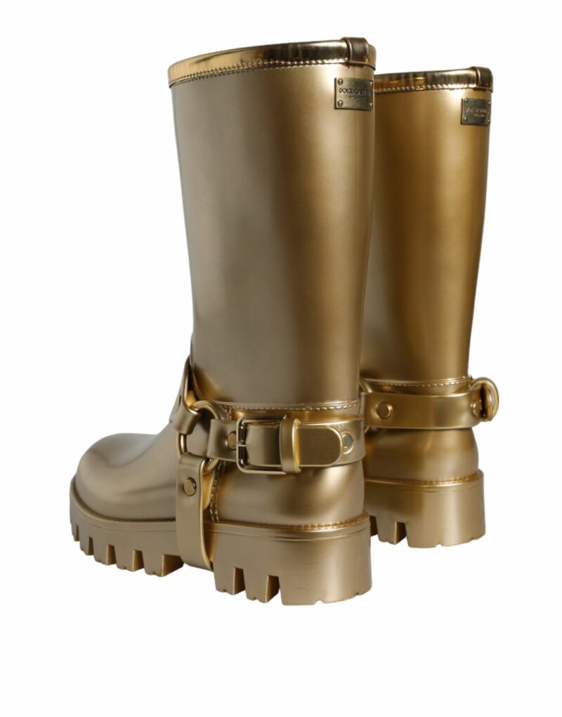 Dolce & Gabbana Metallic Gold Rubber PVC Rain Boots Shoes - Image 4