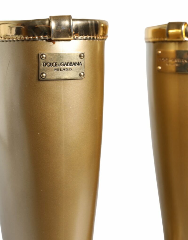 Dolce & Gabbana Metallic Gold Rubber PVC Rain Boots Shoes - Image 5
