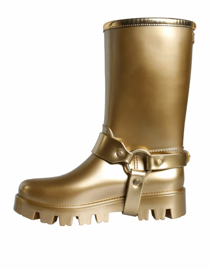 Dolce & Gabbana Metallic Gold Rubber PVC Rain Boots Shoes - Image 7
