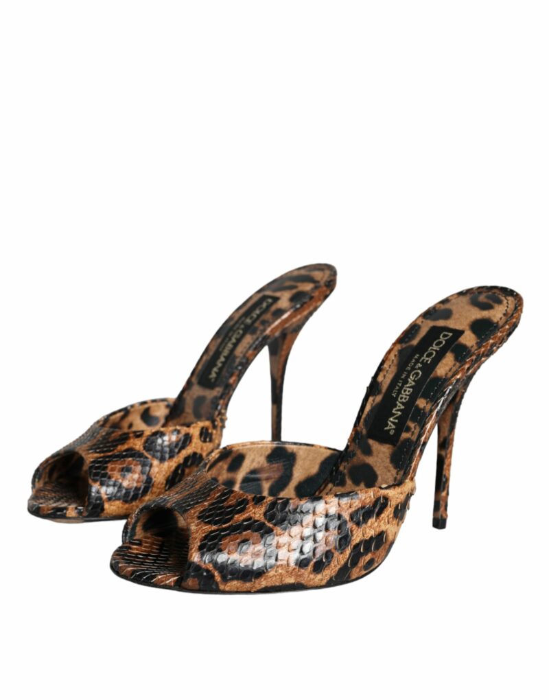 Dolce & Gabbana Brown Leopard Leather Slides Heels Sandals Shoes - Image 3
