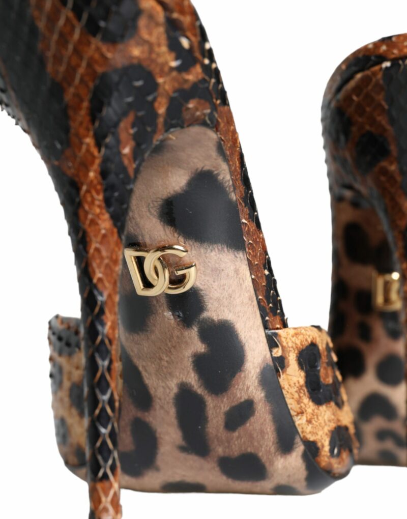 Dolce & Gabbana Brown Leopard Leather Slides Heels Sandals Shoes - Image 7