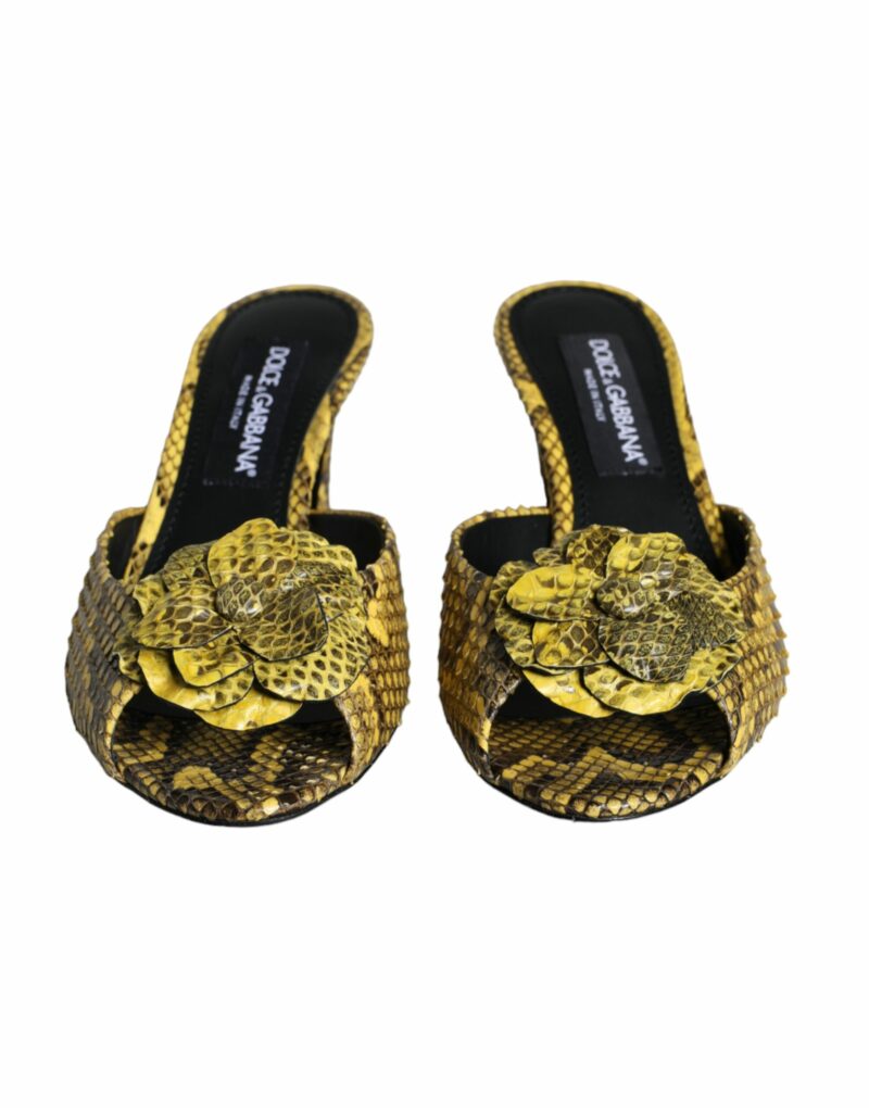 Dolce & Gabbana Yellow Leather Block Heels Slides Shoes - Image 2