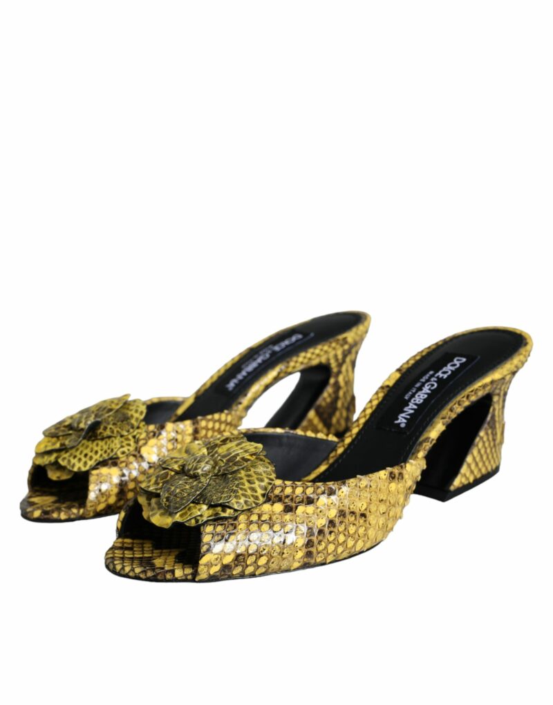 Dolce & Gabbana Yellow Leather Block Heels Slides Shoes - Image 3