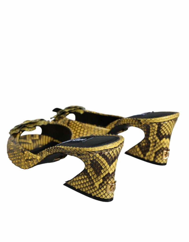 Dolce & Gabbana Yellow Leather Block Heels Slides Shoes - Image 4