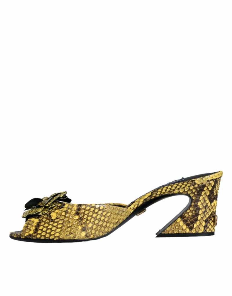 Dolce & Gabbana Yellow Leather Block Heels Slides Shoes - Image 5
