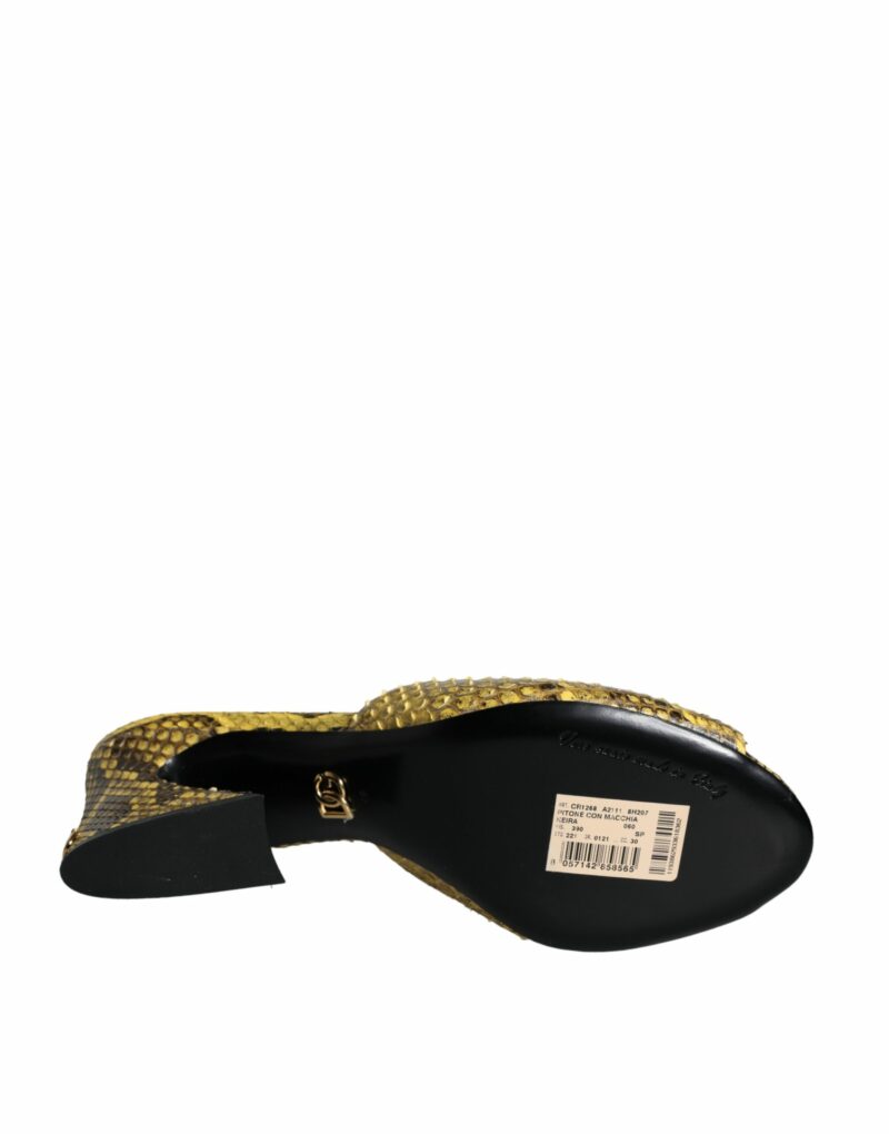 Dolce & Gabbana Yellow Leather Block Heels Slides Shoes - Image 6