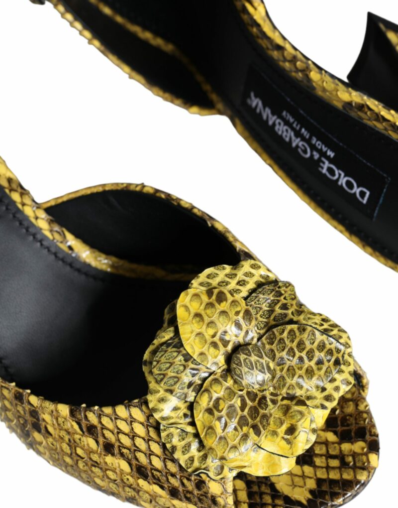 Dolce & Gabbana Yellow Leather Block Heels Slides Shoes - Image 7