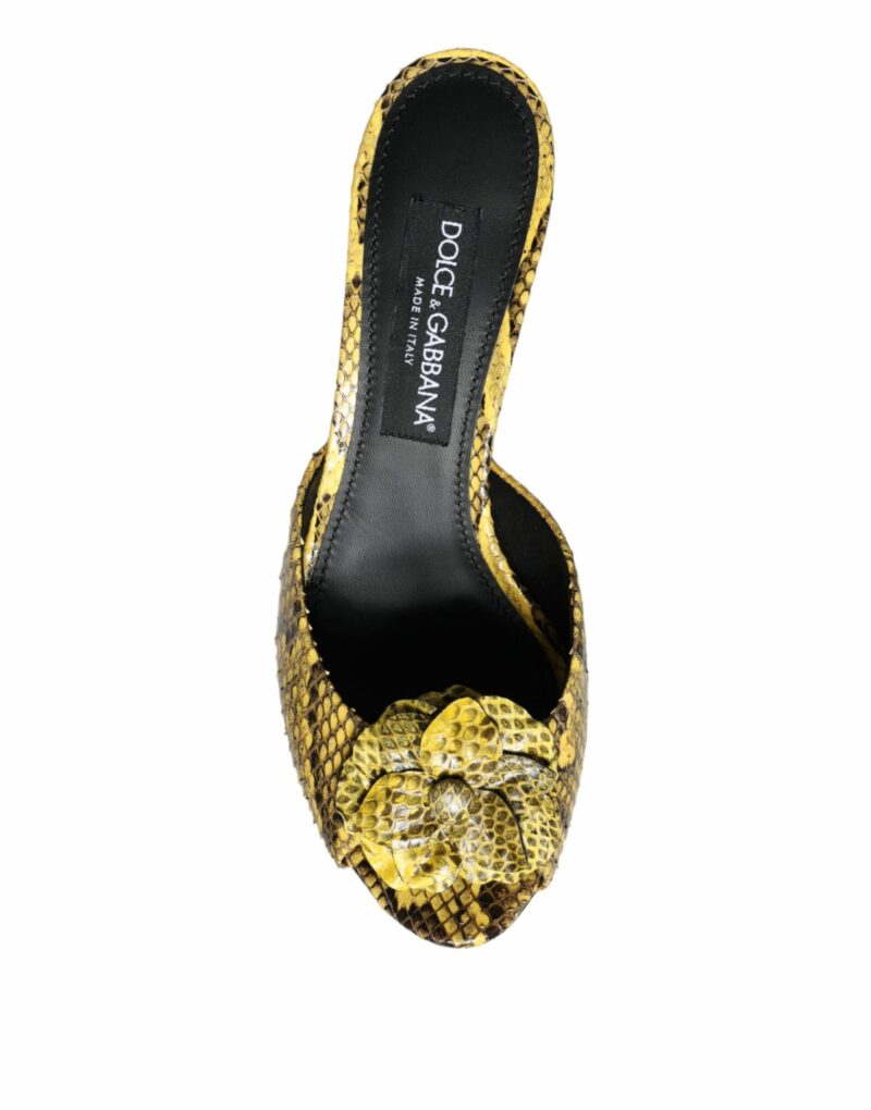 Dolce & Gabbana Yellow Leather Block Heels Slides Shoes - Image 8