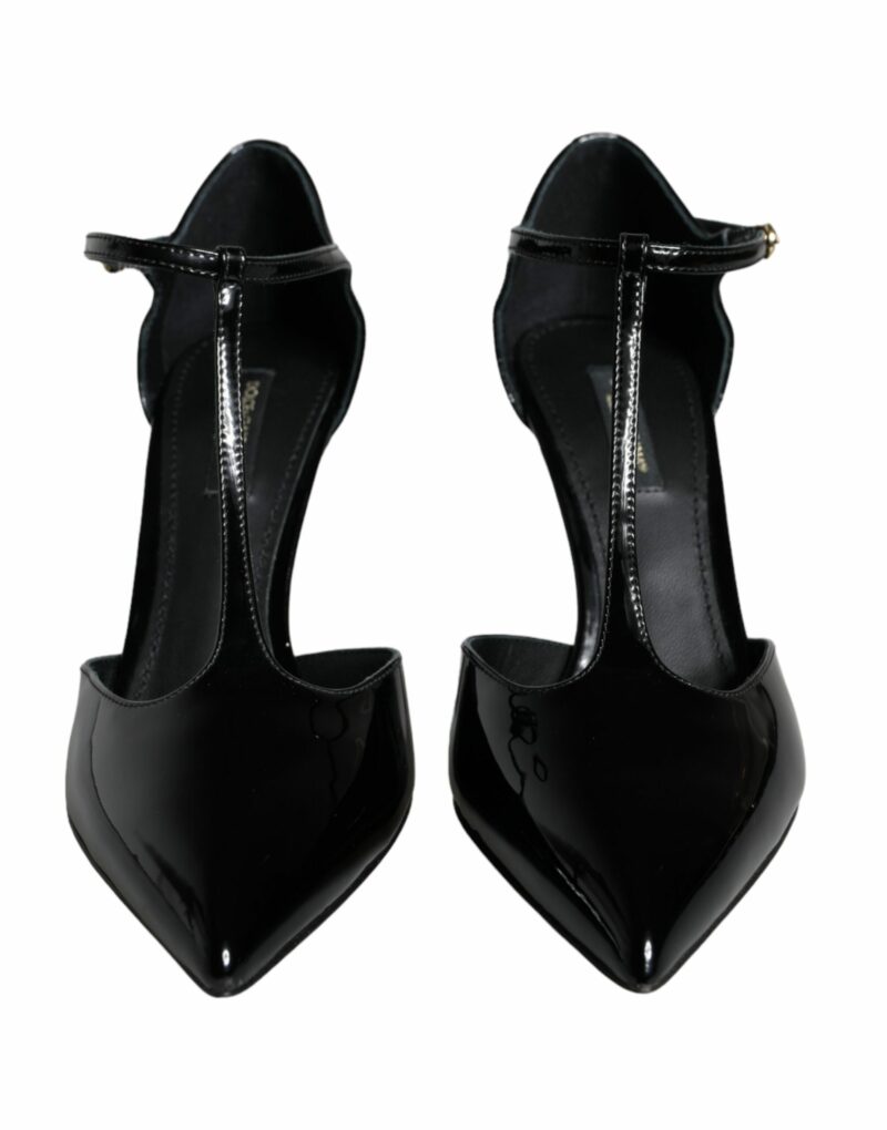 Dolce & Gabbana Black Leather T-strap Stiletto High Heels Shoes - Image 2