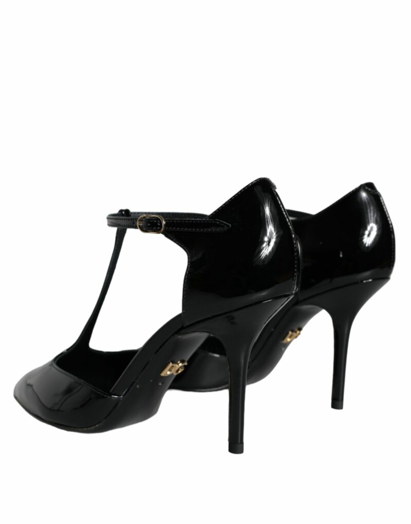 Dolce & Gabbana Black Leather T-strap Stiletto High Heels Shoes - Image 4