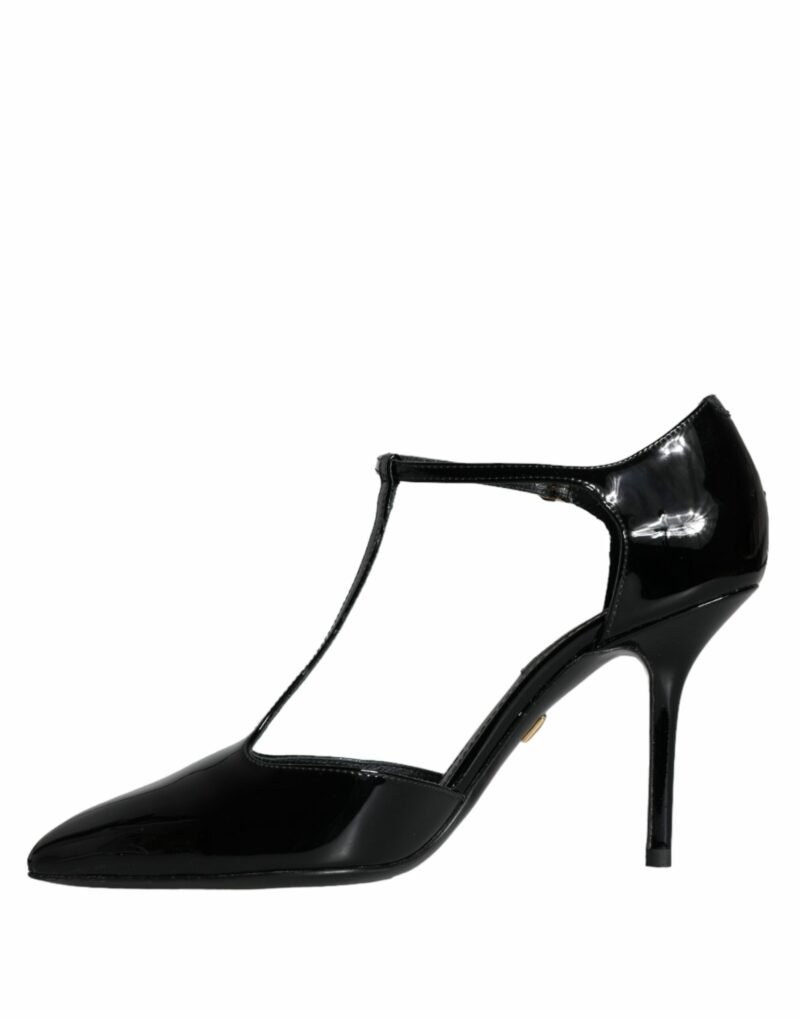 Dolce & Gabbana Black Leather T-strap Stiletto High Heels Shoes - Image 5