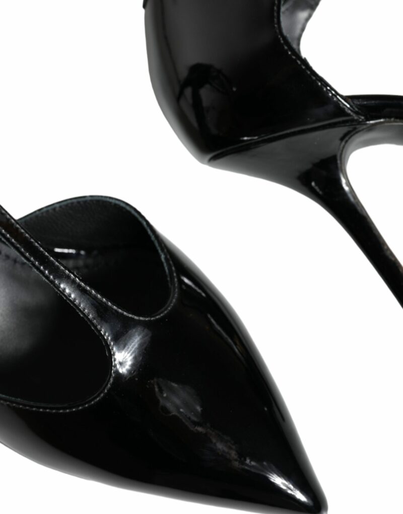 Dolce & Gabbana Black Leather T-strap Stiletto High Heels Shoes - Image 7
