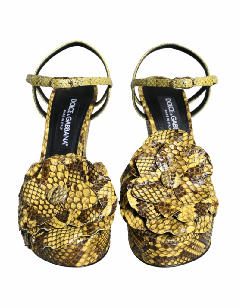 Dolce & Gabbana Yellow Exotic Leather Ankle Strap Heels Sandals Shoes - Image 2