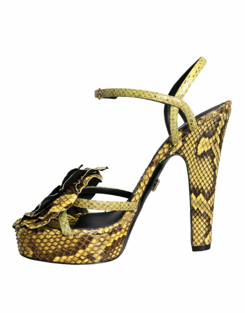 Dolce & Gabbana Yellow Exotic Leather Ankle Strap Heels Sandals Shoes - Image 5