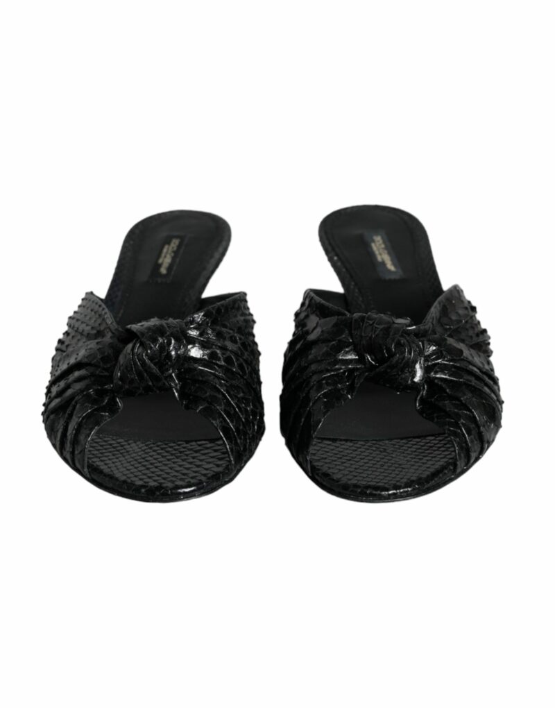 Dolce & Gabbana Black Leather Heels Slides Sandals Shoes - Image 2